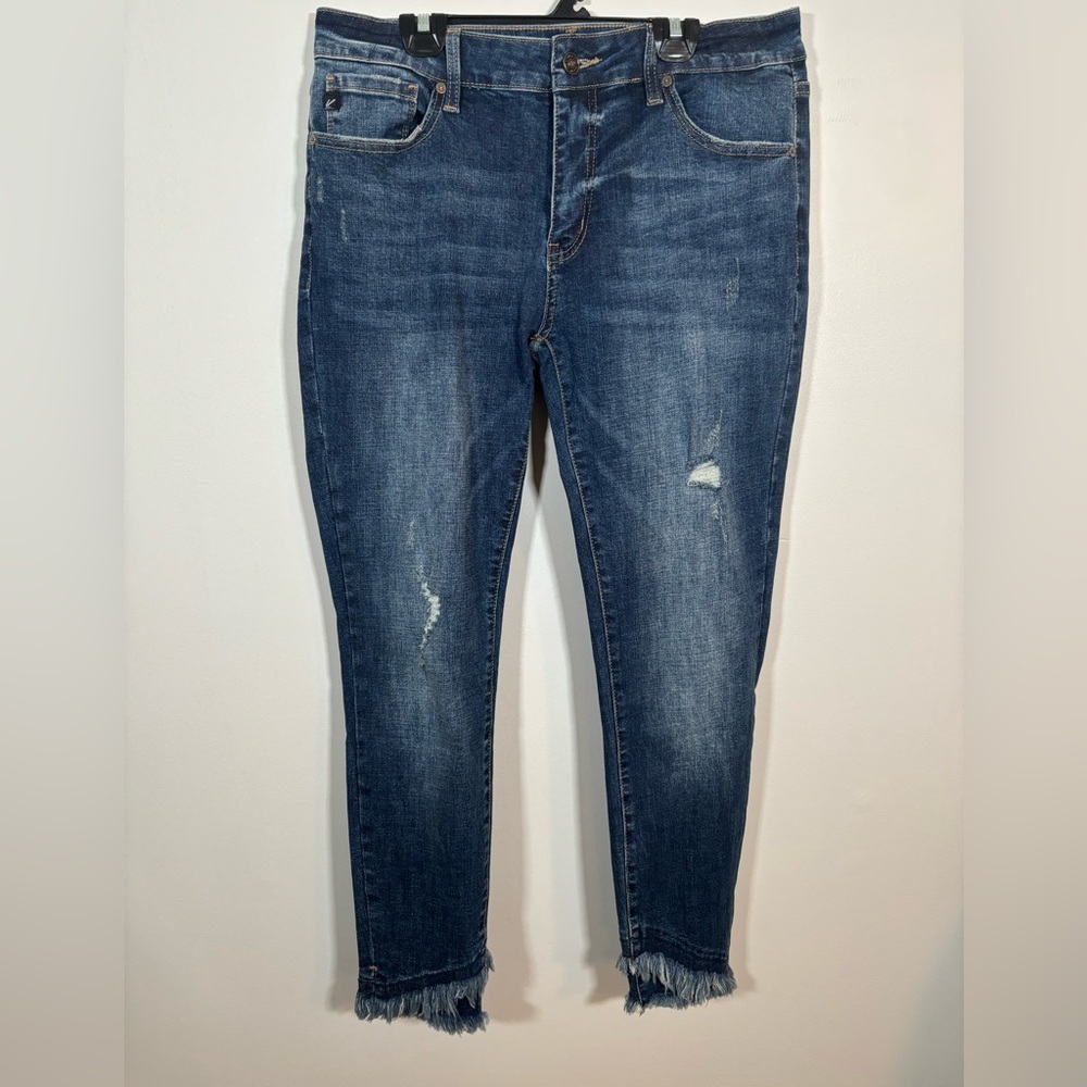 KanCan Women’s Distressed Skinny Jeans Size 13/30 Dark Wash Raw Frayed Hem